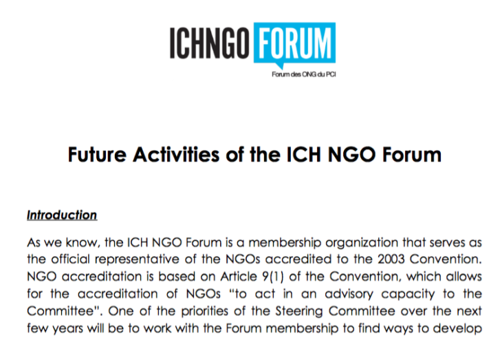 The report on the future activities of the ICH NGO Forum