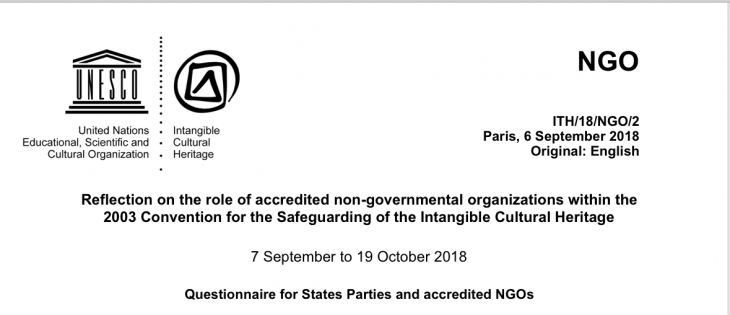 19 October: deadline for the electronic consultation on the role of accredited NGOs under the 2003 Convention