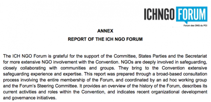 Report of the Ich Ngo Forum for 15COM